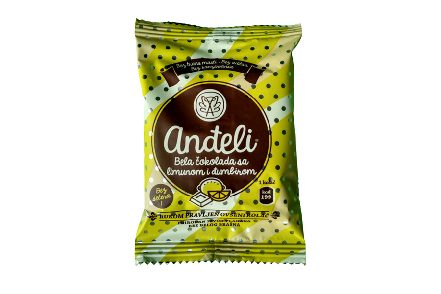 Anđeli kolač, bela čokolada sa limunom i đumbirom 50 gr