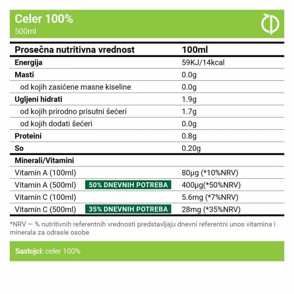 100% Celer sok 500ml - Slika 2