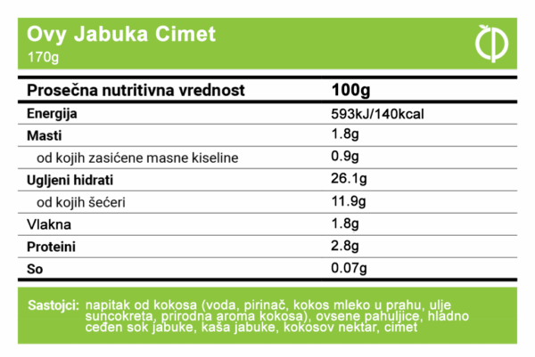 OVY Jabuka Cimet – Ovsena kaša sa jabukama i cimetom 170g - Slika 2