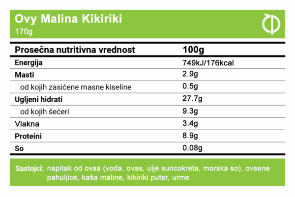 OVY Malina Kikiriki – Proteinska ovsena kaša 170g - Slika 2